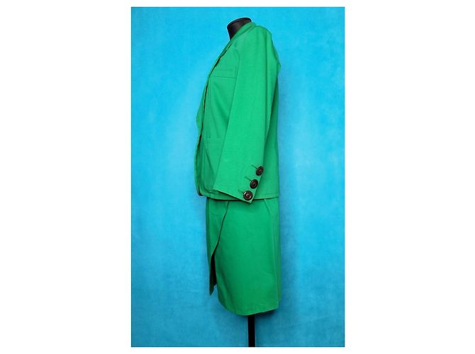 Conjunto de saia e blazer Yves Saint Laurent Rive Gauche verde algodão - vista 3