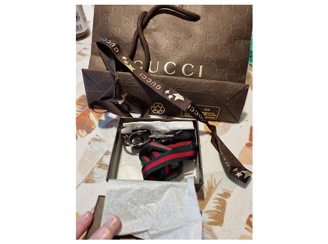 Portachiavi Gucci con nastro Web Marrone Rosso Verde - vista 2