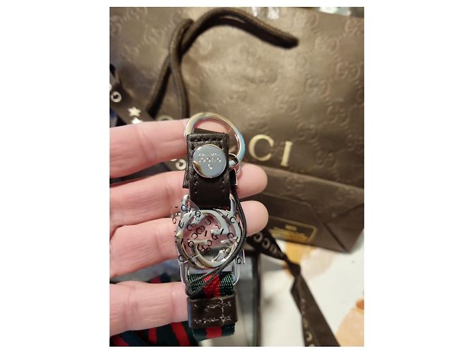 Portachiavi Gucci con nastro Web Marrone Rosso Verde - vista 3