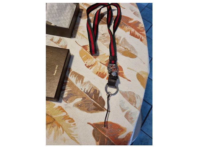 Portachiavi Gucci con nastro Web Marrone Rosso Verde - vista 4