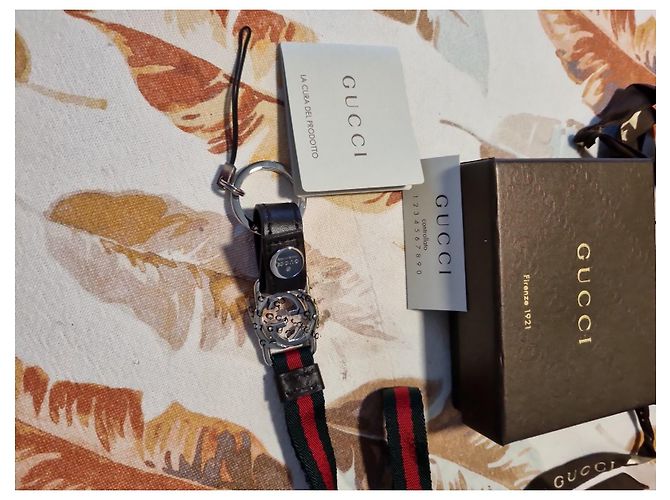 Portachiavi Gucci con nastro Web Marrone Rosso Verde - vista 7