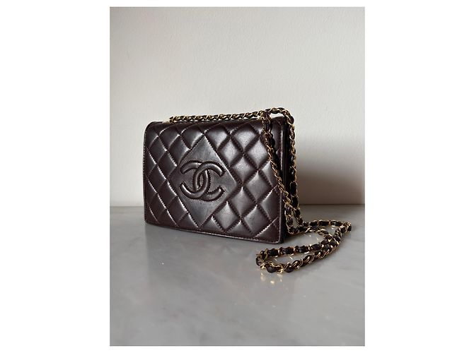 Borsa Classic Flap Chanel in pelle marrone scuro - vista 12