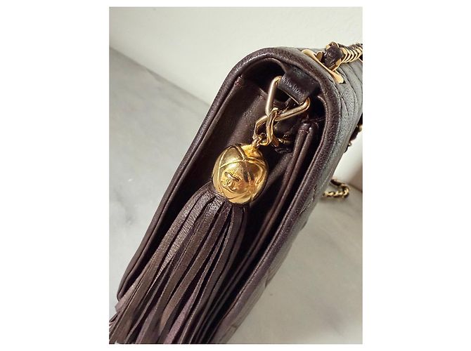 Borsa Classic Flap Chanel in pelle marrone scuro - vista 13