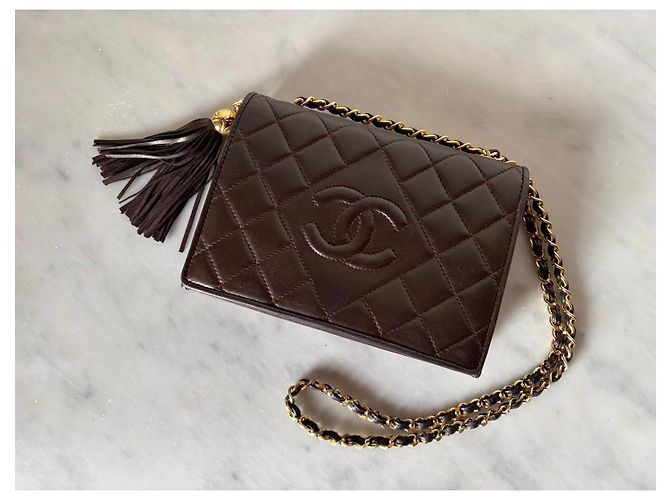 Borsa Classic Flap Chanel in pelle marrone scuro - vista 16