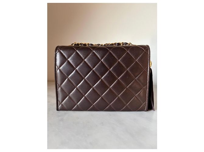 Borsa Classic Flap Chanel in pelle marrone scuro - vista 5