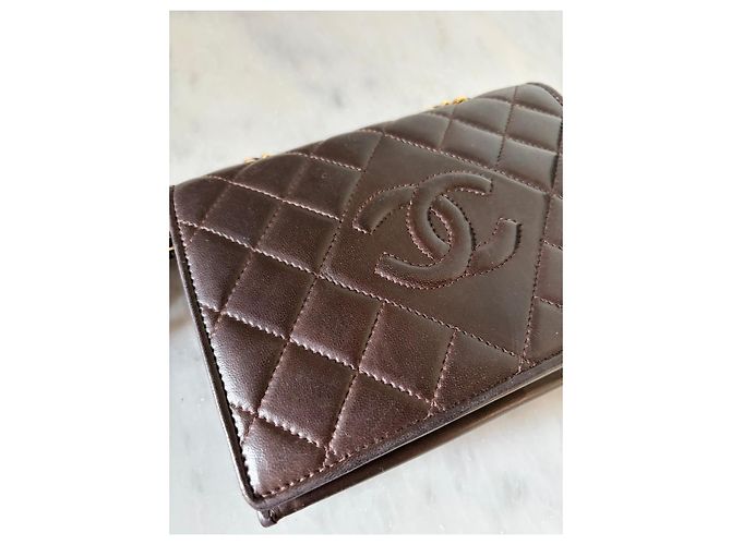 Borsa Classic Flap Chanel in pelle marrone scuro - vista 8