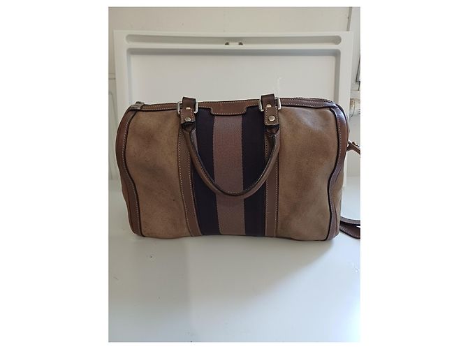 Borsa Gucci Boston in pelle e tela marrone - vista 2