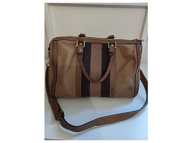 Borsa Gucci Boston in pelle e tela marrone - vista 3