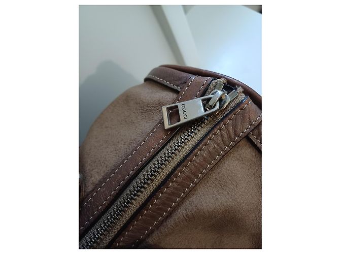 Borsa Gucci Boston in pelle e tela marrone - vista 6