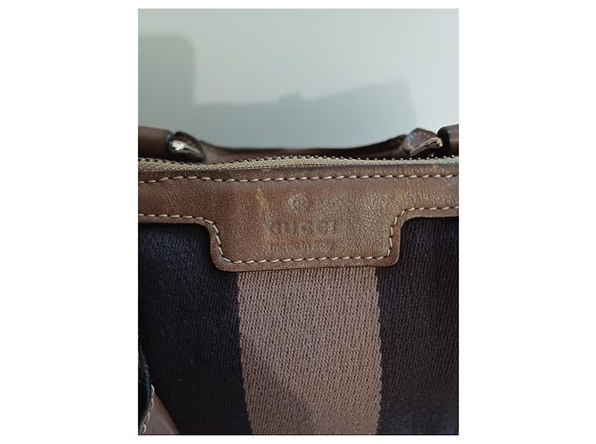 Borsa Gucci Boston in pelle e tela marrone - vista 8