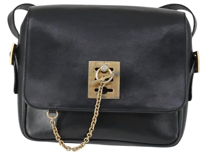Céline Borsa a Spalla CELINE in Pelle Nera e Oro Auth hk3373 Nero D'oro - vista 13