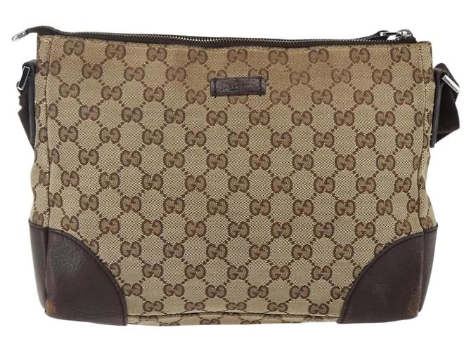 Borsa a Spalla GG Canvas Gucci Beige Argento 114273 Auth fm5091 - vista 13