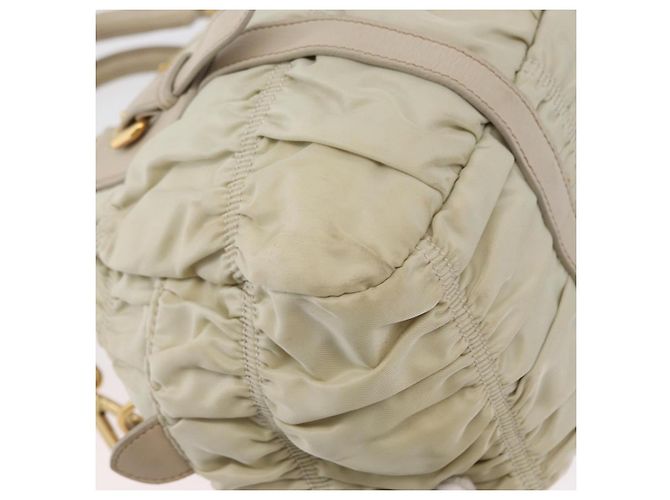 PRADA Borsa a mano arricciata in nylon 2 in 1 avorio oro Auth 173201 D'oro Crudo - vista 10