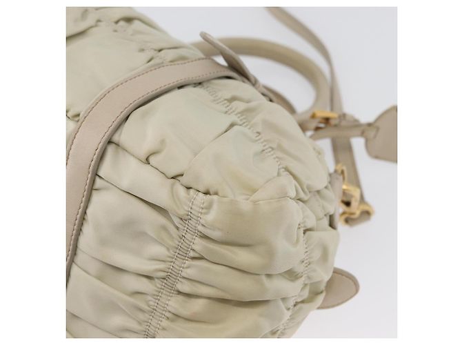 PRADA Borsa a mano arricciata in nylon 2 in 1 avorio oro Auth 173201 D'oro Crudo - vista 15