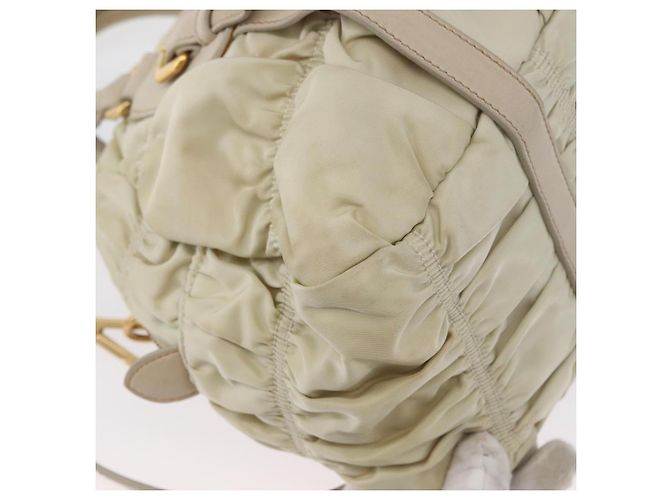 PRADA Borsa a mano arricciata in nylon 2 in 1 avorio oro Auth 173201 D'oro Crudo - vista 16