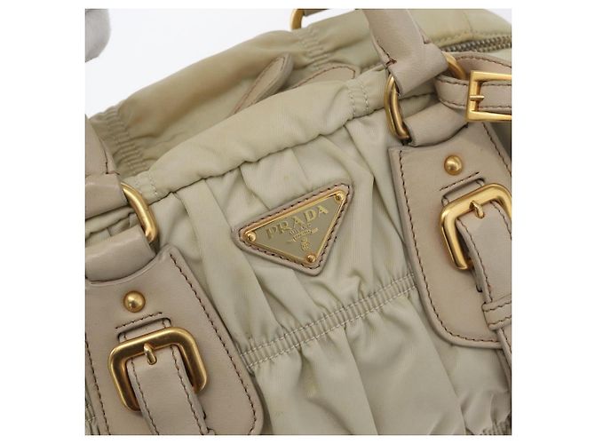 PRADA Borsa a mano arricciata in nylon 2 in 1 avorio oro Auth 173201 D'oro Crudo - vista 19