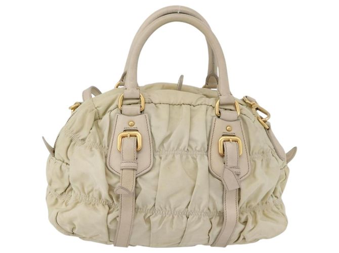 PRADA Borsa a mano arricciata in nylon 2 in 1 avorio oro Auth 173201 D'oro Crudo - vista 2