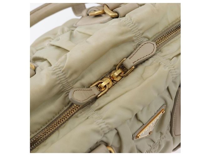PRADA Borsa a mano arricciata in nylon 2 in 1 avorio oro Auth 173201 D'oro Crudo - vista 20