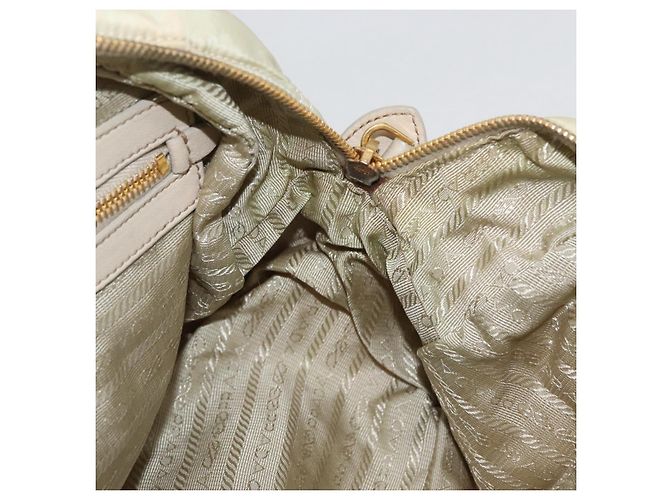 PRADA Borsa a mano arricciata in nylon 2 in 1 avorio oro Auth 173201 D'oro Crudo - vista 22