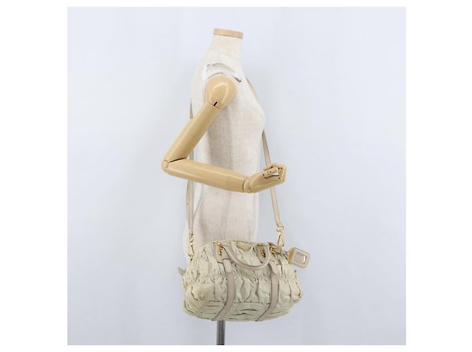 PRADA Borsa a mano arricciata in nylon 2 in 1 avorio oro Auth 173201 D'oro Crudo - vista 26