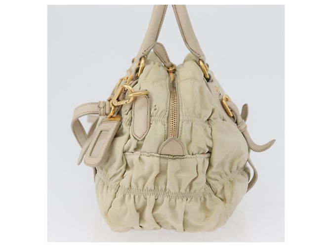 PRADA Borsa a mano arricciata in nylon 2 in 1 avorio oro Auth 173201 D'oro Crudo - vista 3