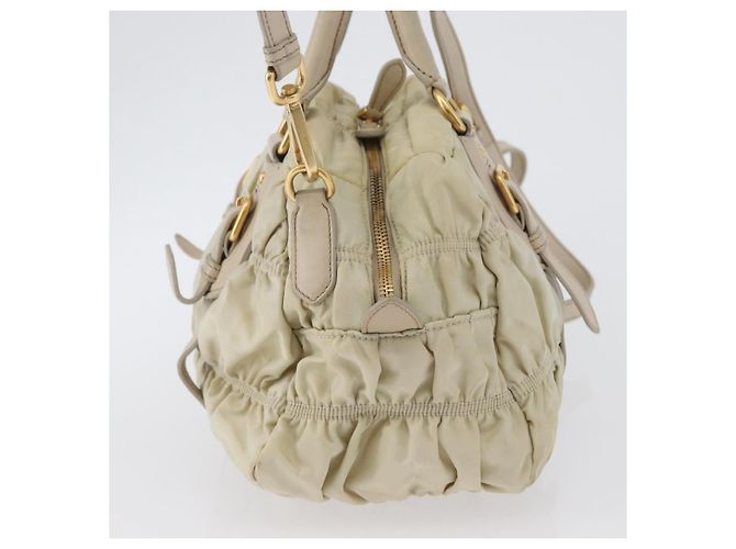 PRADA Borsa a mano arricciata in nylon 2 in 1 avorio oro Auth 173201 D'oro Crudo - vista 4