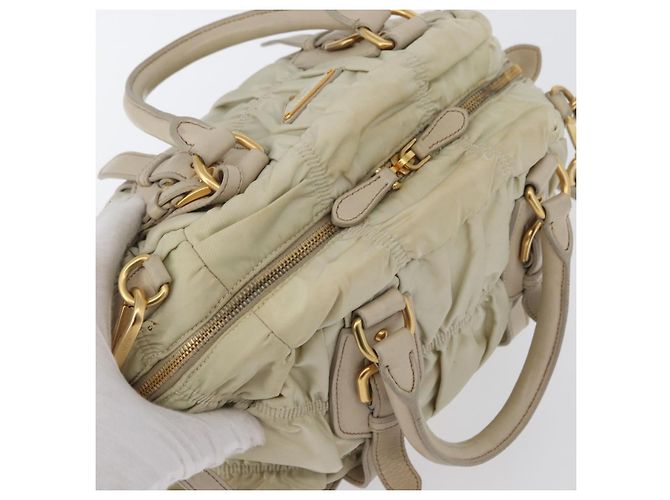 PRADA Borsa a mano arricciata in nylon 2 in 1 avorio oro Auth 173201 D'oro Crudo - vista 6