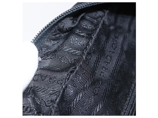 PRADA Borsa a mano in nylon nero argento Auth 173607 - vista 10