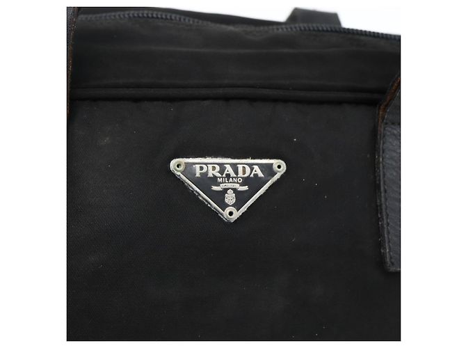 PRADA Borsa a mano in nylon nero argento Auth 173607 - vista 19