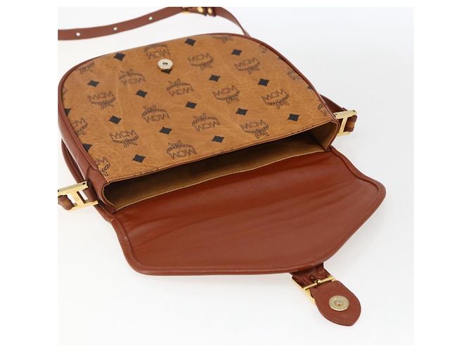 Borsa a Spalla MCM Vicetos Logogram in Pelle PVC Marrone Oro Auth 173556 - vista 10