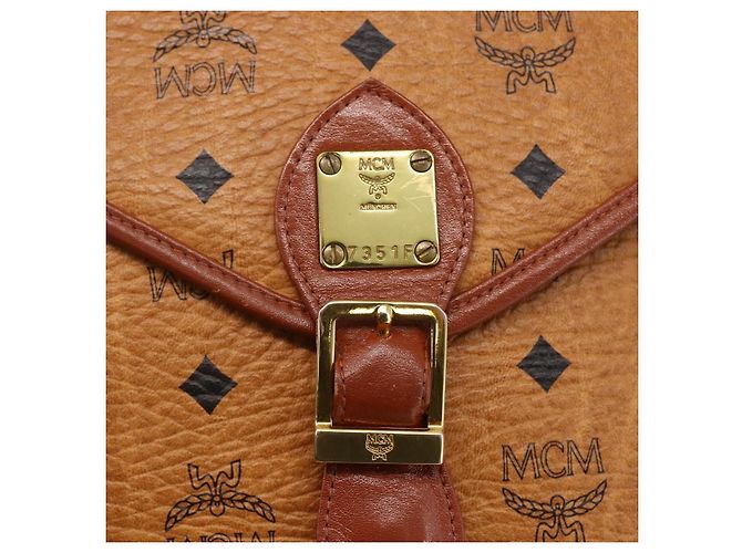 Borsa a Spalla MCM Vicetos Logogram in Pelle PVC Marrone Oro Auth 173556 - vista 12