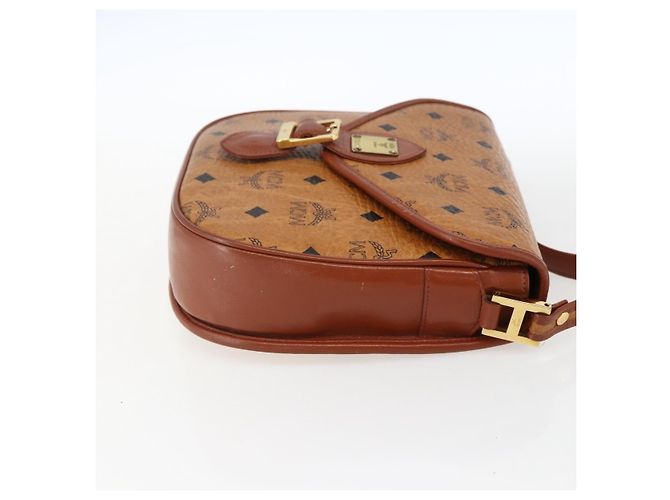 Borsa a Spalla MCM Vicetos Logogram in Pelle PVC Marrone Oro Auth 173556 - vista 4