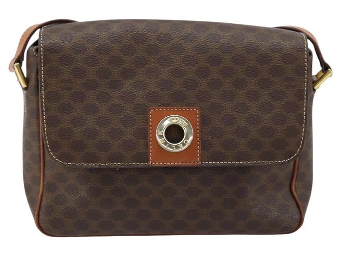 Céline Sac à bandoulière circulaire en toile Macadam CELINE en cuir PVC marron et or Auth ep13354 Doré - vue 13