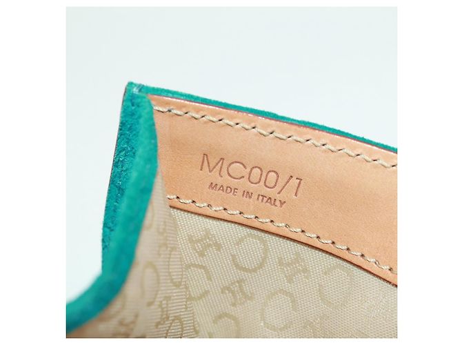 Céline Bolsa de mão em lona Macadam C da CELINE em camurça azul turquesa prateado Auth 170908V Prata - vista 11