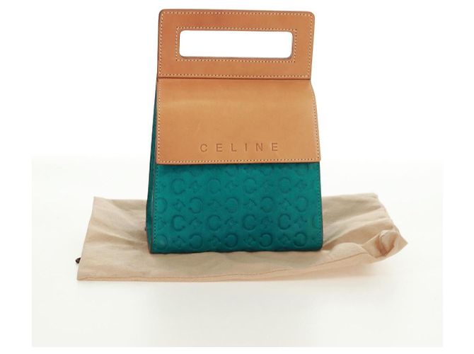 Céline Bolsa de mão em lona Macadam C da CELINE em camurça azul turquesa prateado Auth 170908V Prata - vista 12
