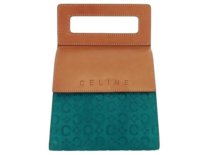 Céline Bolsa de mão em lona Macadam C da CELINE em camurça azul turquesa prateado Auth 170908V Prata - vista 13