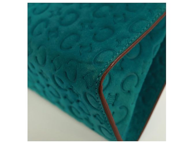 Céline Bolsa de mão em lona Macadam C da CELINE em camurça azul turquesa prateado Auth 170908V Prata - vista 16