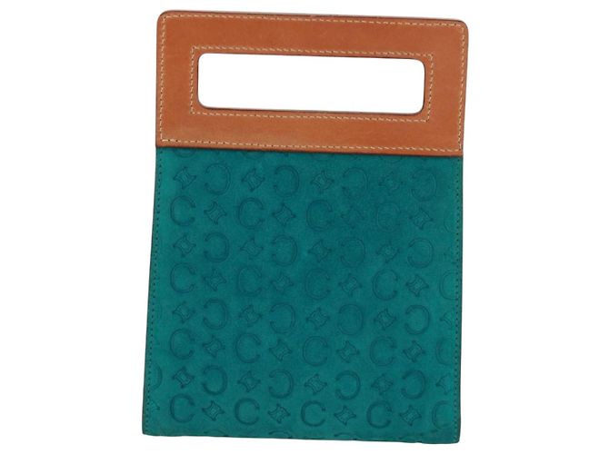 Céline Bolsa de mão em lona Macadam C da CELINE em camurça azul turquesa prateado Auth 170908V Prata - vista 2