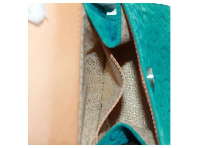 Céline Bolsa de mão em lona Macadam C da CELINE em camurça azul turquesa prateado Auth 170908V Prata - vista 21