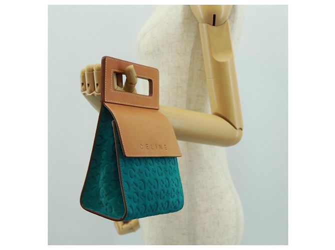 Céline Bolsa de mão em lona Macadam C da CELINE em camurça azul turquesa prateado Auth 170908V Prata - vista 22