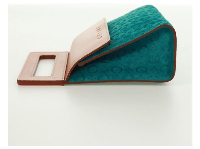 Céline Bolsa de mão em lona Macadam C da CELINE em camurça azul turquesa prateado Auth 170908V Prata - vista 3