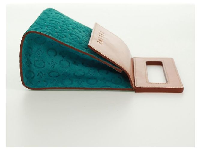 Céline Bolsa de mão em lona Macadam C da CELINE em camurça azul turquesa prateado Auth 170908V Prata - vista 4