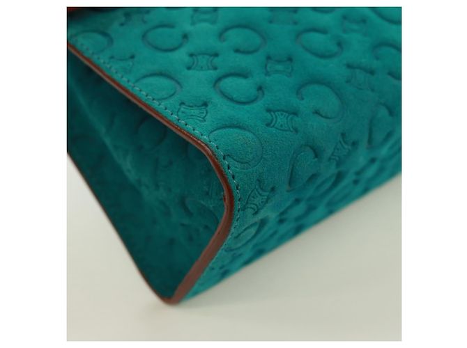 Céline Bolsa de mão em lona Macadam C da CELINE em camurça azul turquesa prateado Auth 170908V Prata - vista 8