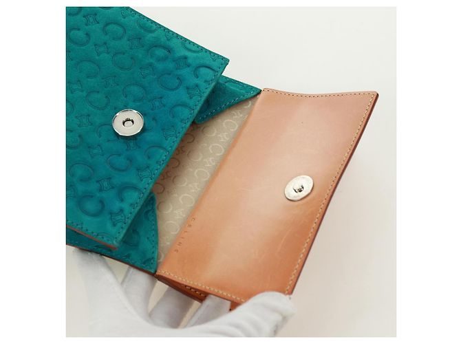 Céline Bolsa de mão em lona Macadam C da CELINE em camurça azul turquesa prateado Auth 170908V Prata - vista 9
