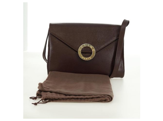 Céline Borsa a Spalla CELINE Circle in Pelle Marrone Oro Auth 171061A D'oro - vista 12
