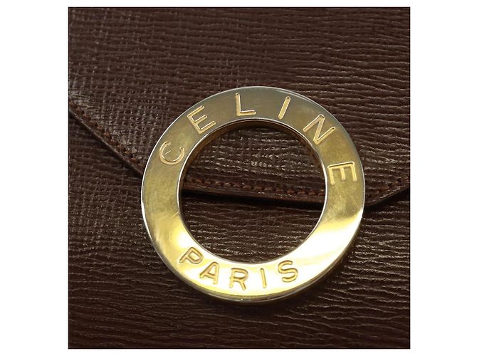 Céline Borsa a Spalla CELINE Circle in Pelle Marrone Oro Auth 171061A D'oro - vista 19