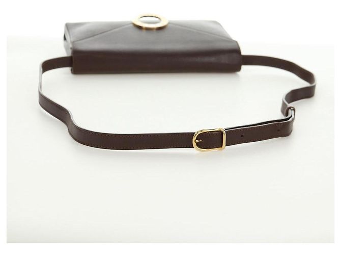 Céline Borsa a Spalla CELINE Circle in Pelle Marrone Oro Auth 171061A D'oro - vista 7