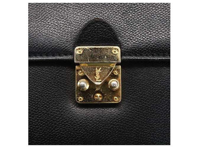SAINT LAURENT Borsa a mano in pelle nera dorata Auth 166857 Nero D'oro - vista 10