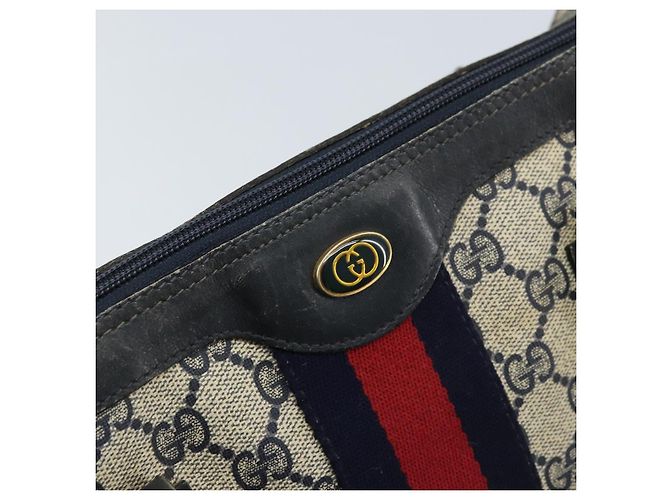 Borsa a mano Gucci GG Supreme Sherry Line PVC Navy Gold Auth ep13353 D'oro Blu navy - vista 17