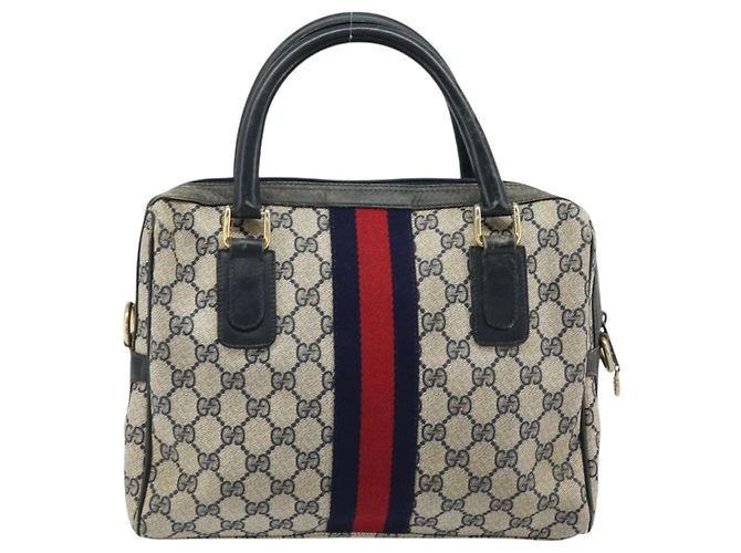 Borsa a mano Gucci GG Supreme Sherry Line PVC Navy Gold Auth ep13353 D'oro Blu navy - vista 2